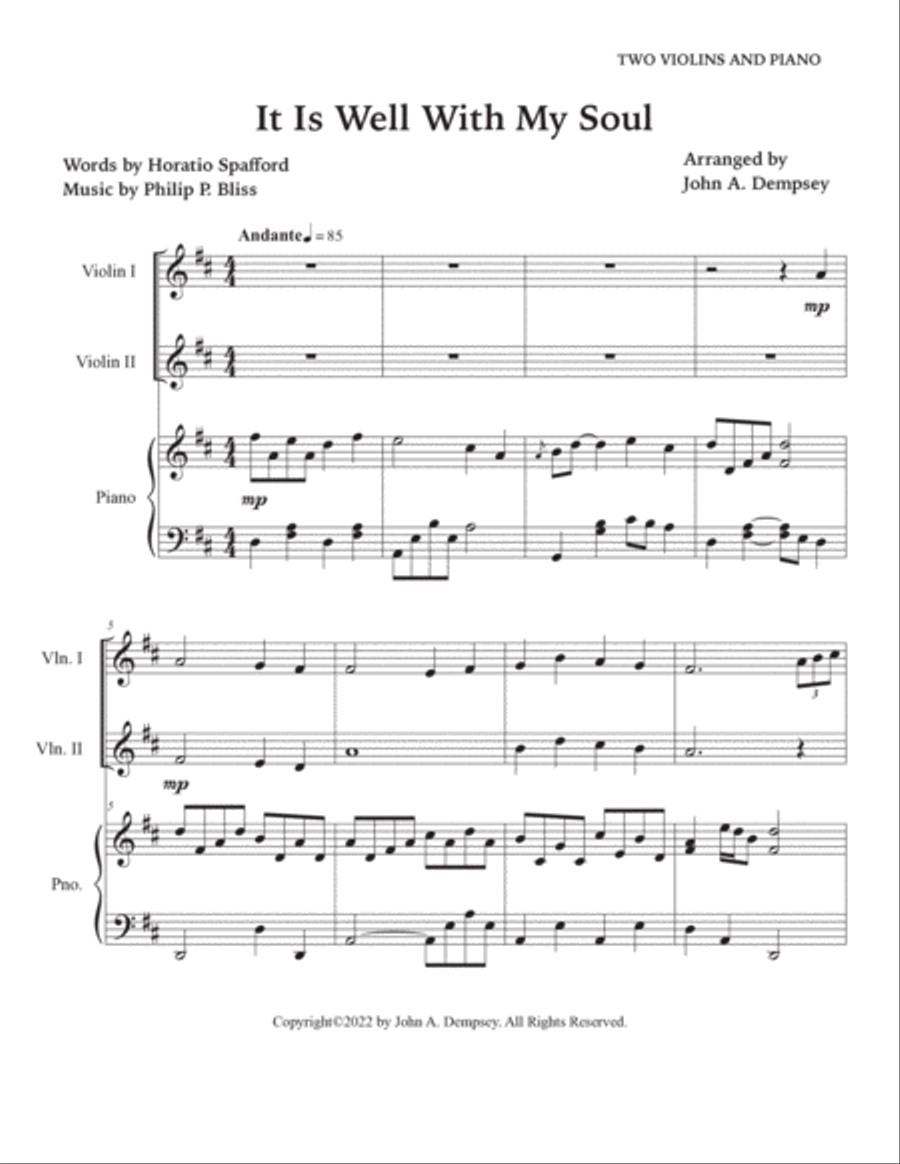 It Is Well With My Soul (Trio for Two Violins and Piano) String Duet scores gallery preview page 5