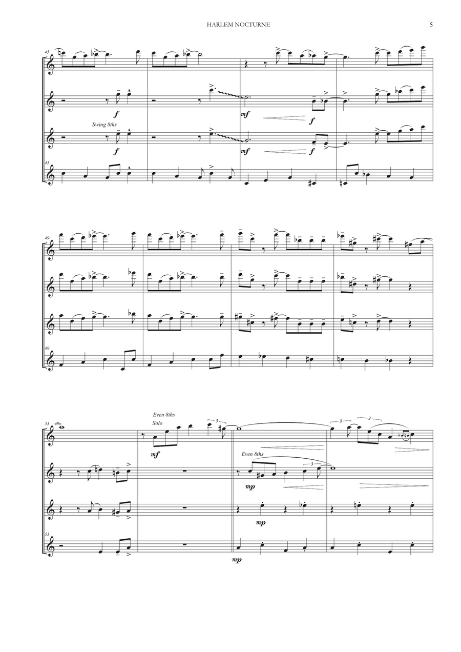Harlem Nocturne Woodwind Quartet scores gallery preview page 6