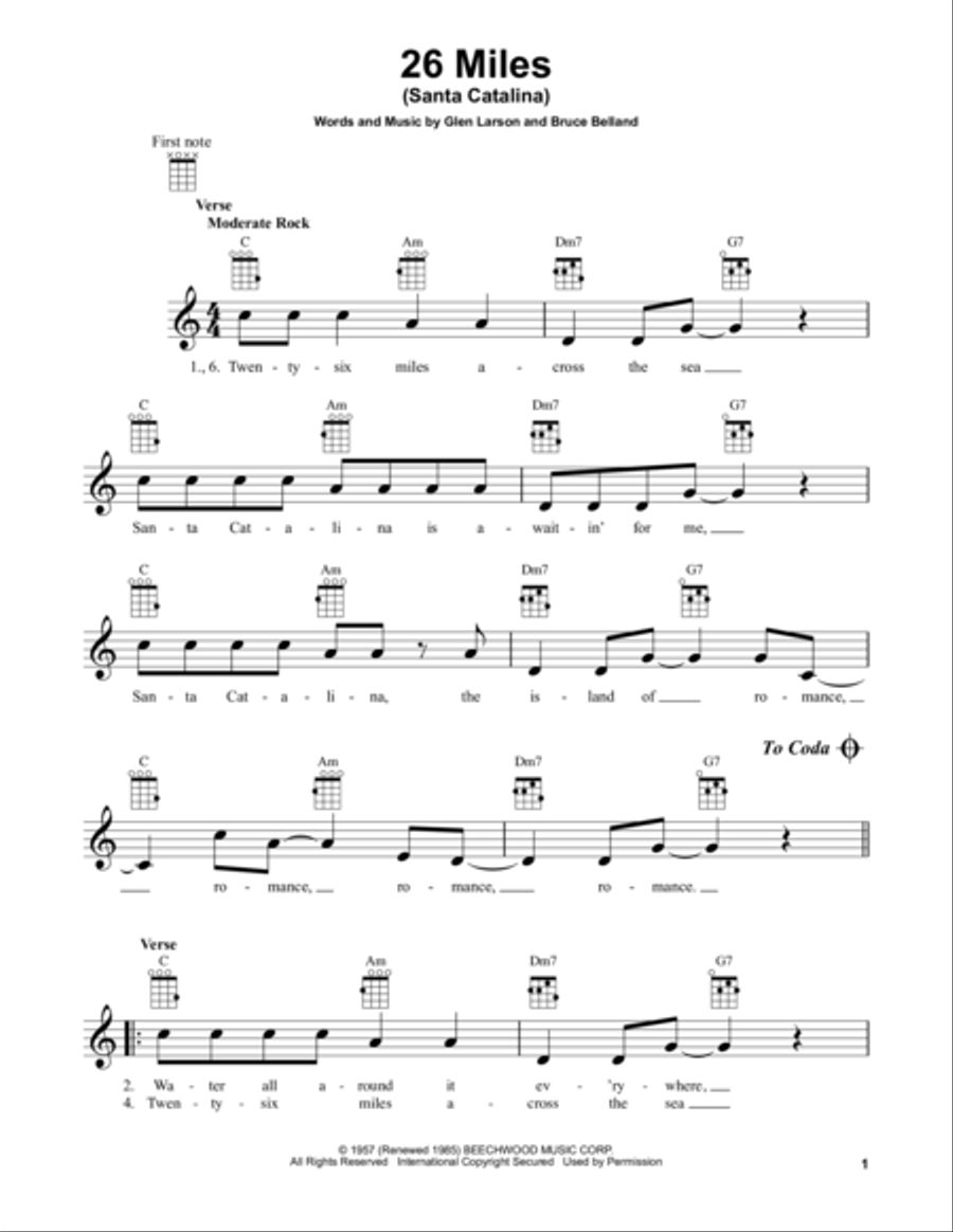 26 Miles (Santa Catalina) Ukulele scores gallery preview page 1
