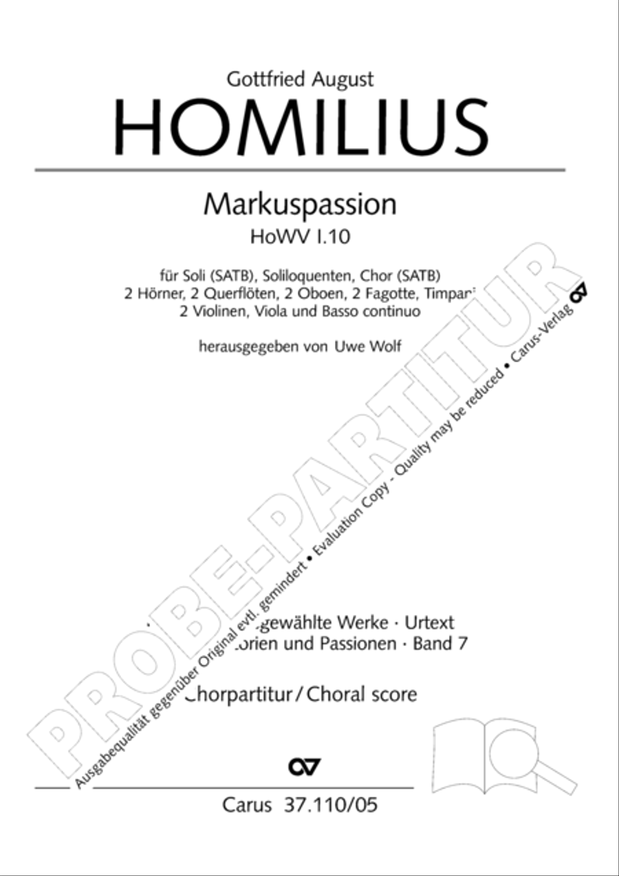 Markuspassion. Werkausgabe Reihe 1, Bd. 7 (Homilius) 4-Part scores gallery preview page 2