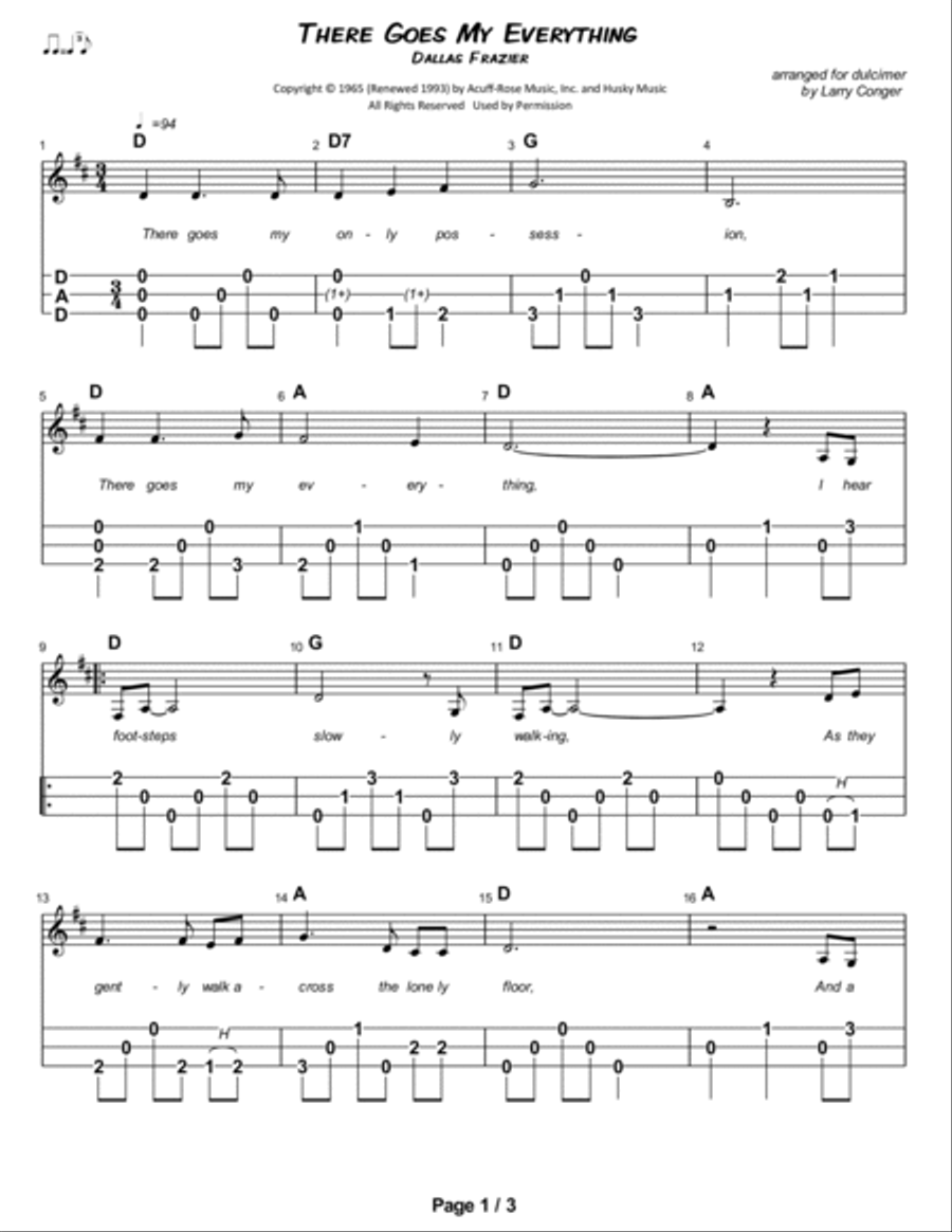 There Goes My Everything Dulcimer scores gallery preview page 2