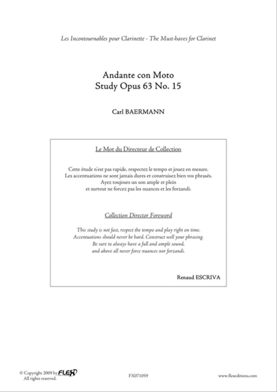 Andante con Moto - Study Opus 63 No. 15 B-Flat Clarinet scores gallery preview page 2