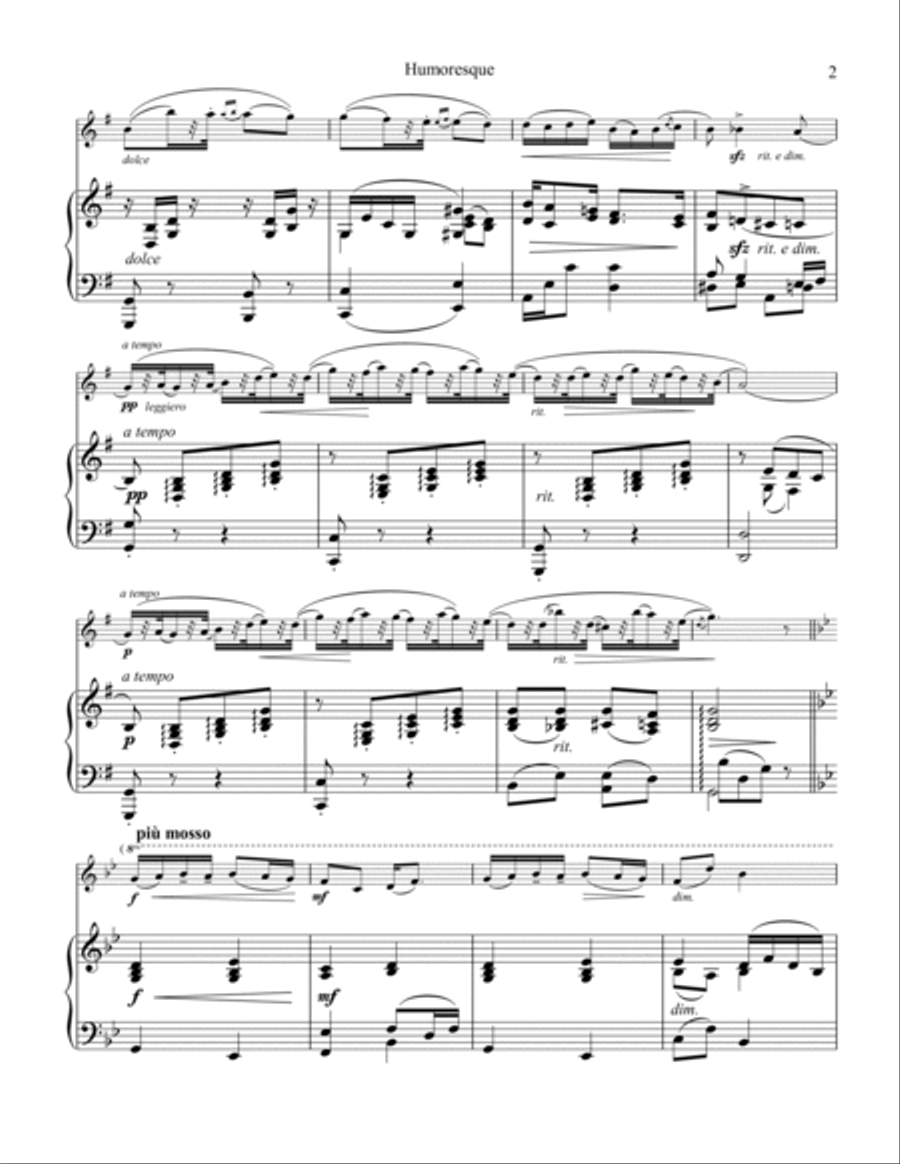 Humoresque, Op. 101, No. 7 for flute or violin and piano (G Major) Flute Solo scores gallery preview page 3