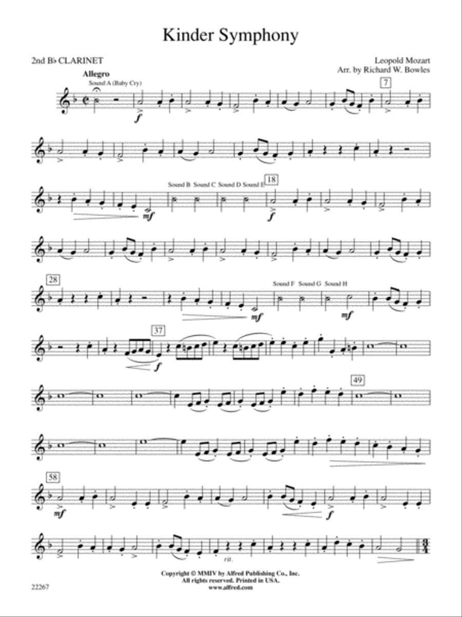 Kinder Symphony: 2nd B-flat Clarinet Concert Band scores gallery preview page 1