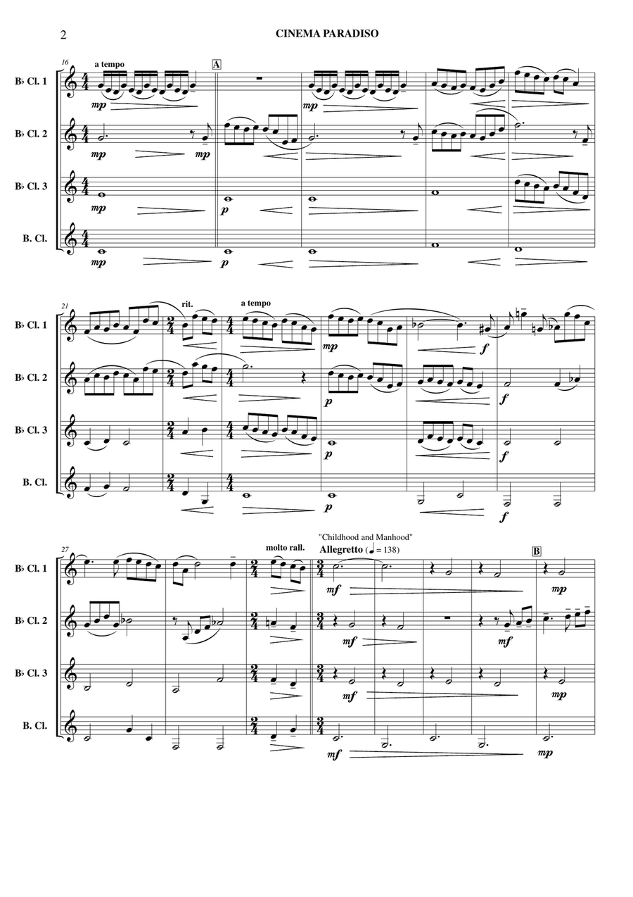 Cinema Paradiso Clarinet Quartet scores gallery preview page 3