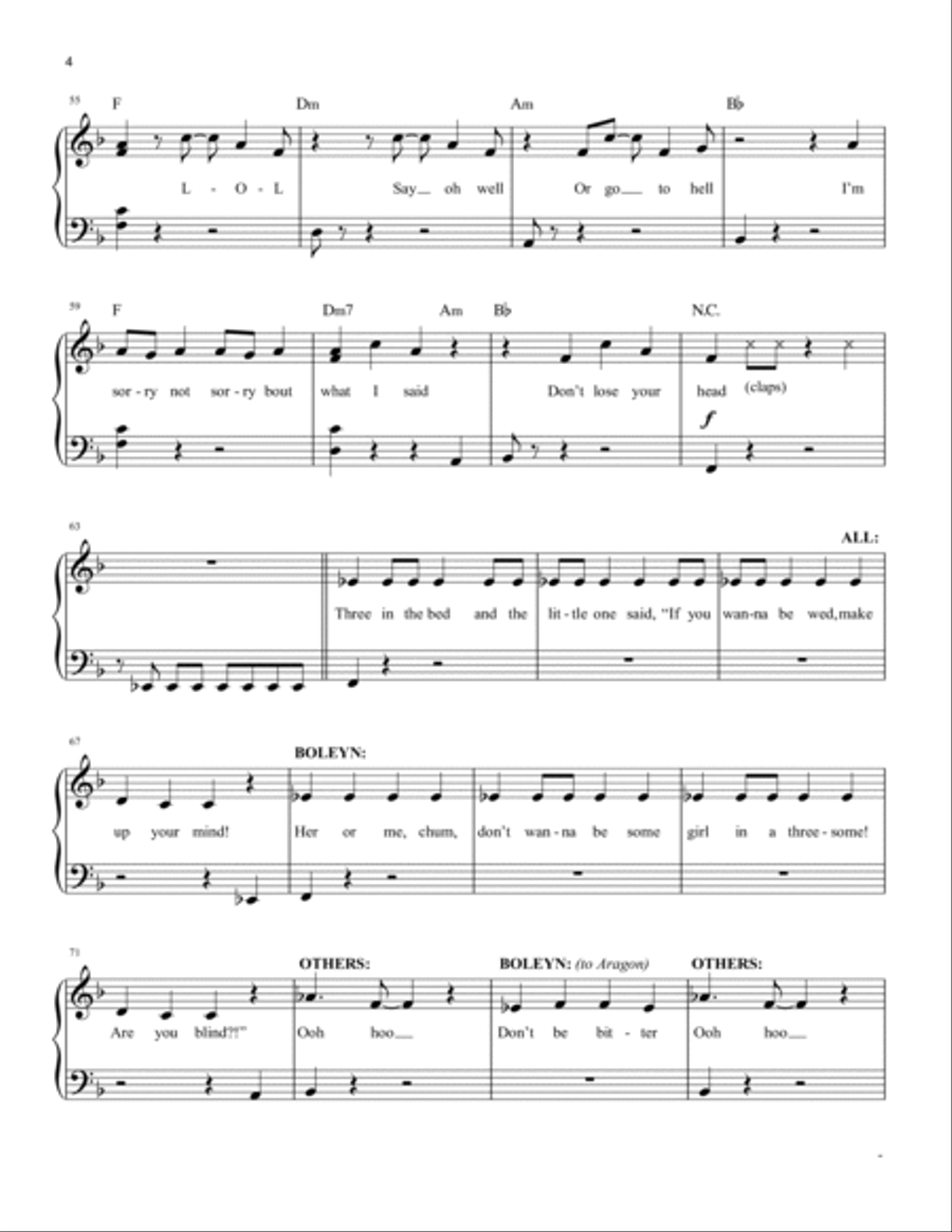 Don't Lose Ur Head (from Six: The Musical) Easy Piano scores gallery preview page 4
