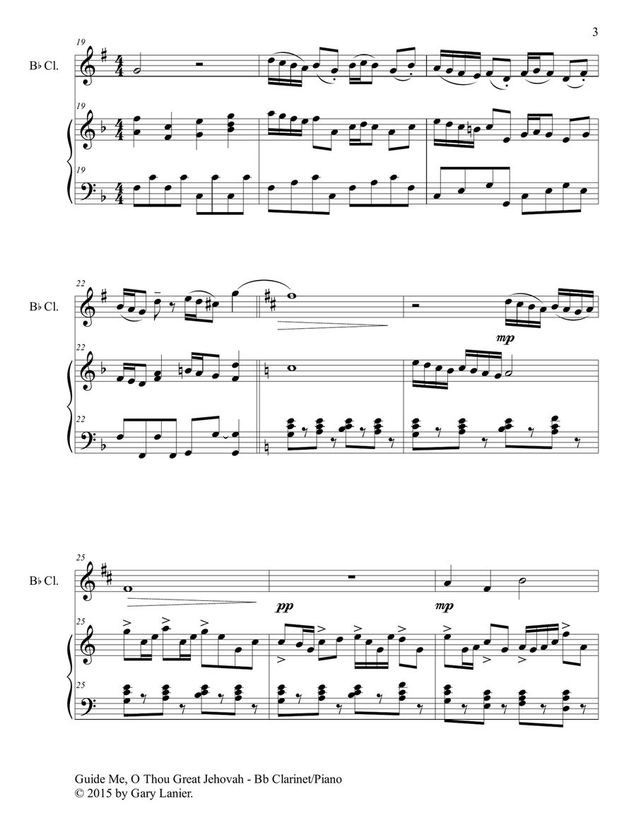 GUIDE ME, O THOU GREAT JEHOVAH (Duet – Bb Clarinet and Piano/Score and Parts) Woodwind Duet scores gallery preview page 4