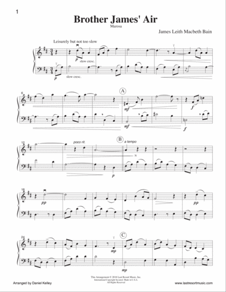 Brother James' Air for Flute or Oboe or Violin & Cello or Bassoon - Music for Two