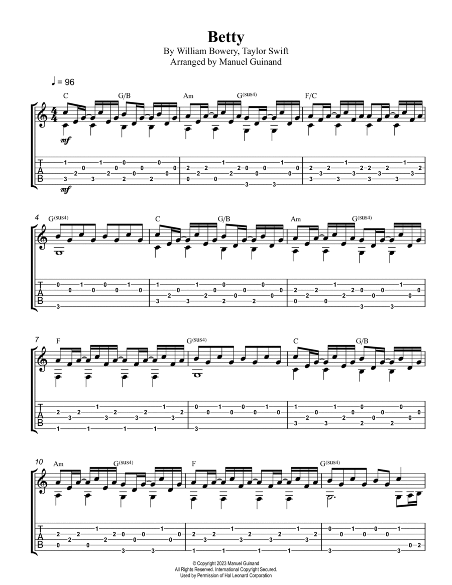 Betty Betty Piano, Vocal, Guitar scores gallery preview page 1