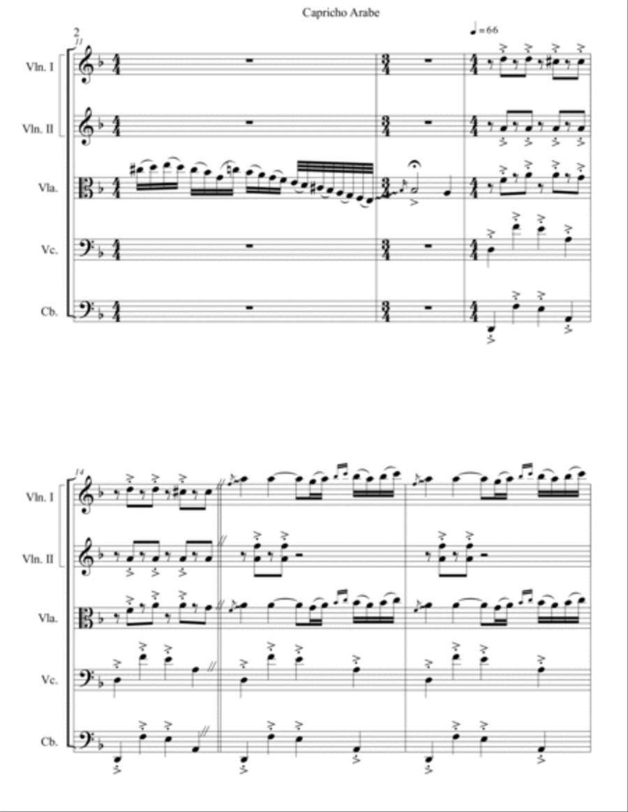 Capricho Arabe for String Orchestra String Quartet scores gallery preview page 2