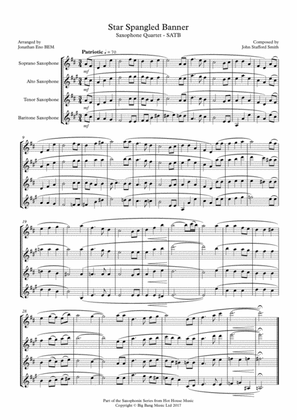 Star Spangled Banner - Saxophone Quartet SATB