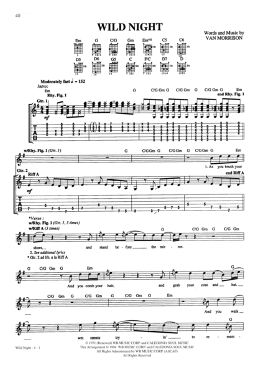 Wild Night Guitar Tablature scores gallery preview page 1