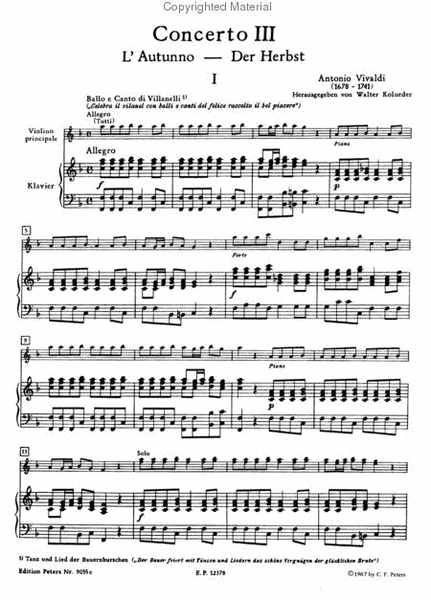 Violin Concerto in F Op. 8 No. 3 Autumn (Edition for Violin and Piano)