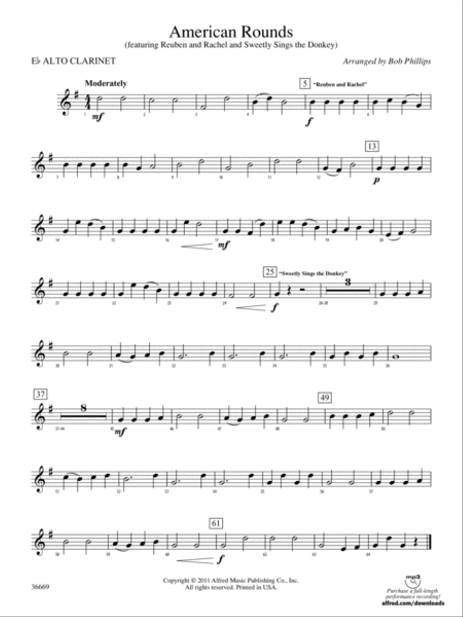 American Rounds: (World Part) E-flat Alto Clarinet Concert Band scores gallery preview page 1