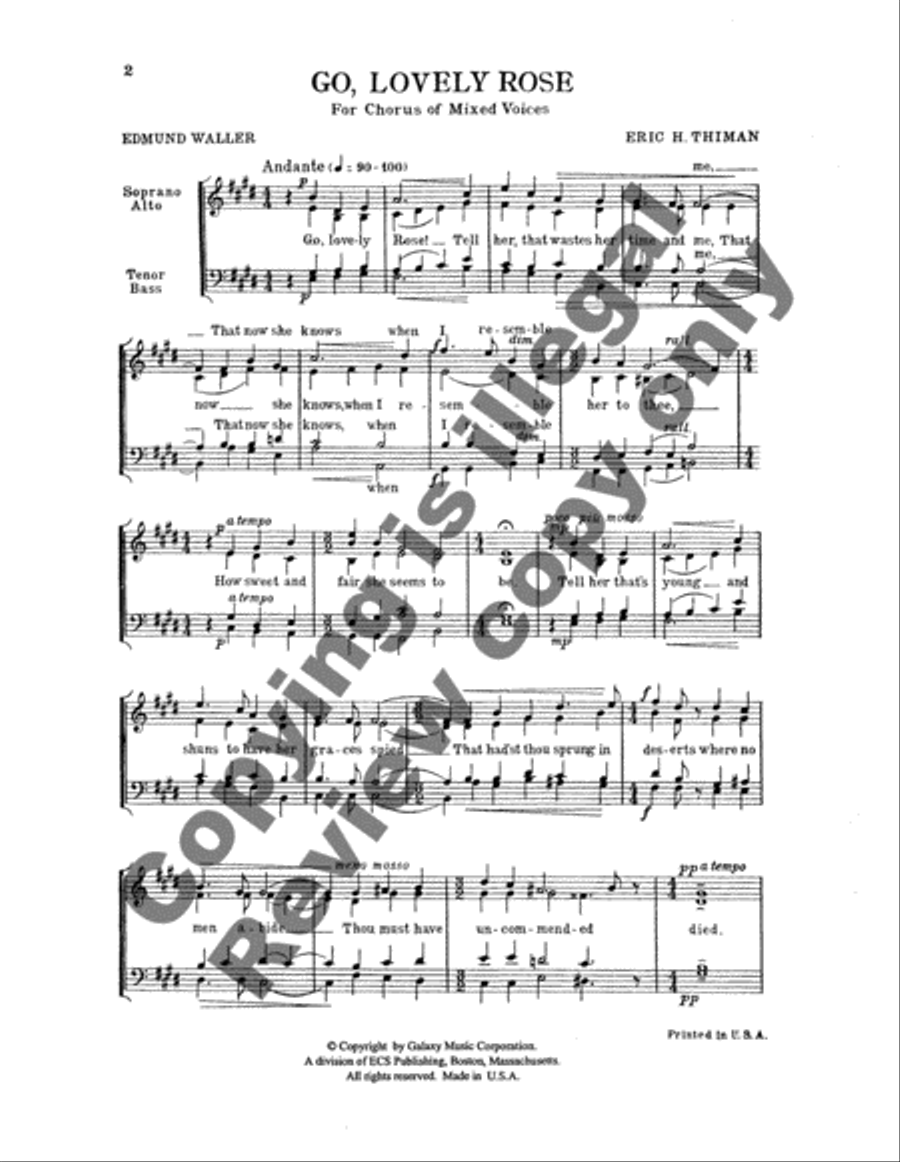 Go, Lovely Rose Go, Lovely Rose 4-Part scores gallery preview page 3