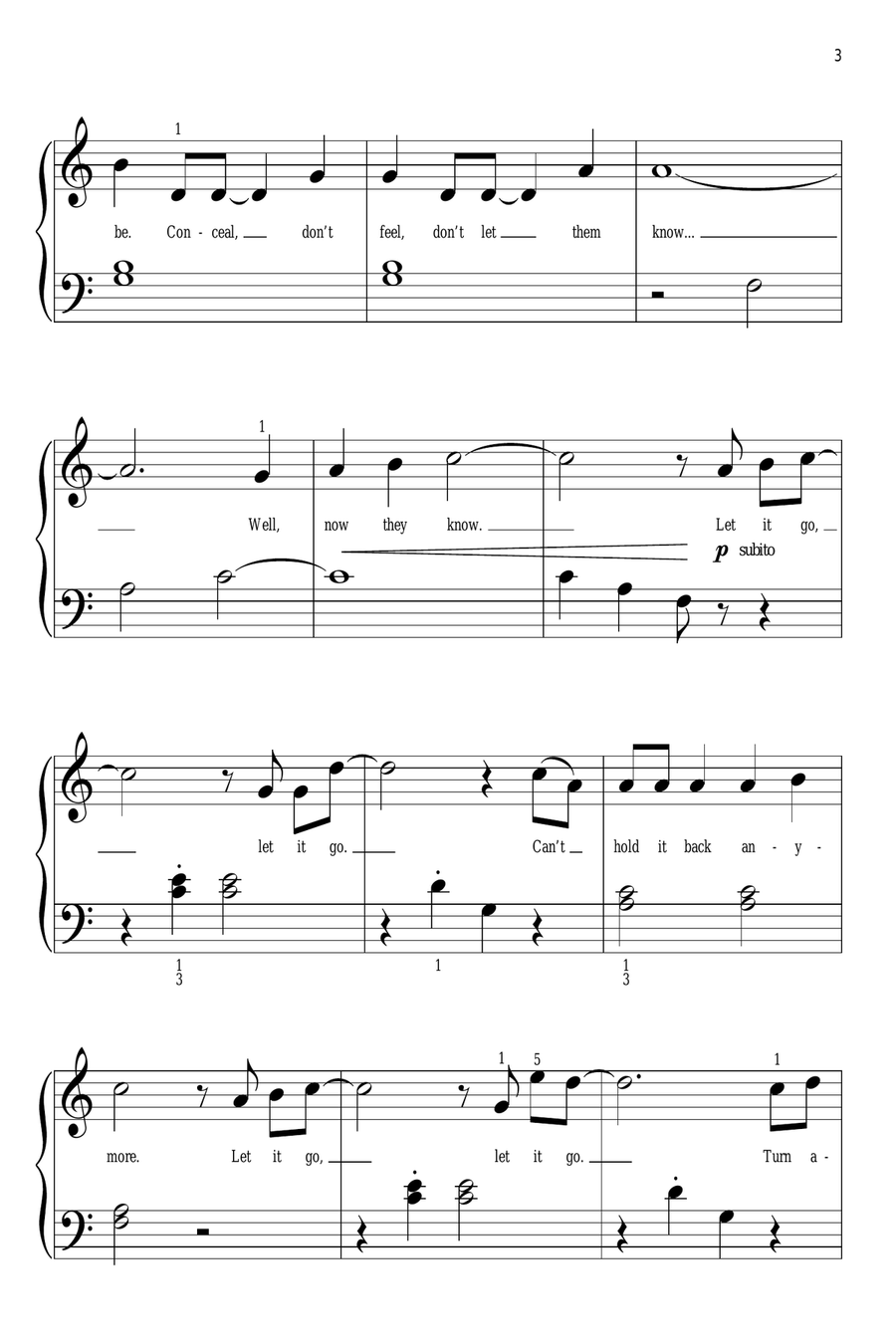 Let It Go (from Frozen) (arr. Phillip Keveren) Easy Piano scores gallery preview page 3