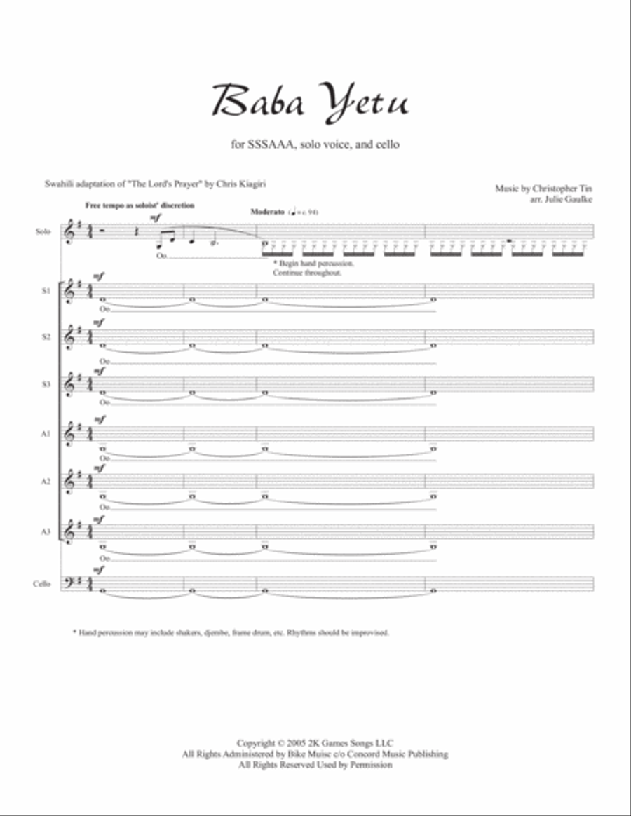 Baba Yetu SSAA scores gallery preview page 1