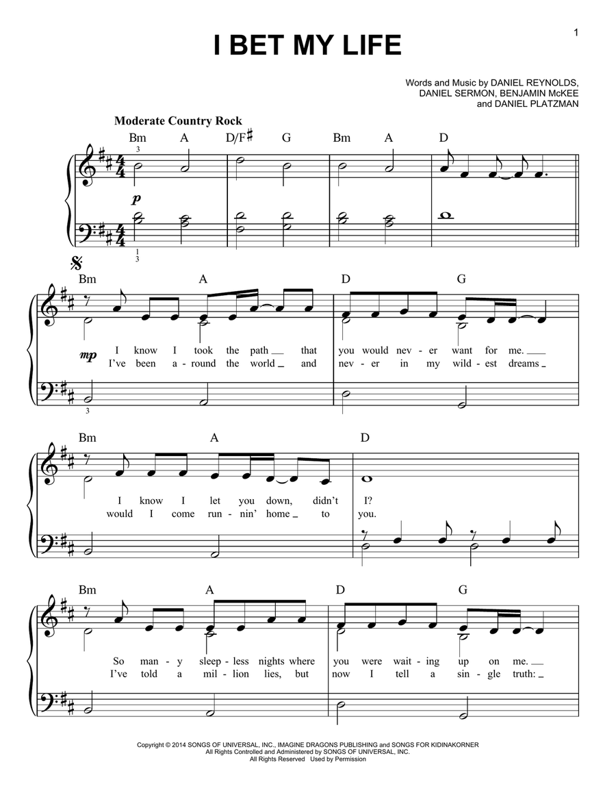 I Bet My Life Easy Piano scores gallery preview page 1