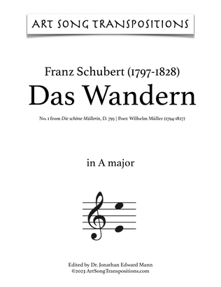 Book cover for SCHUBERT: Das Wandern, D. 795 no. 1 (transposed to A major and A-flat major)