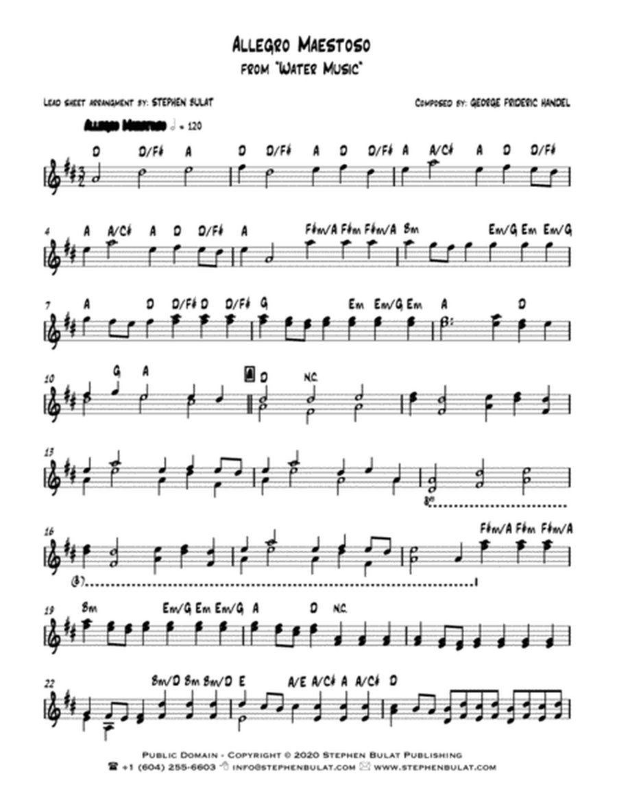 Allegro Maestoso from "Water Music" (Handel) - Lead sheet in original key of D