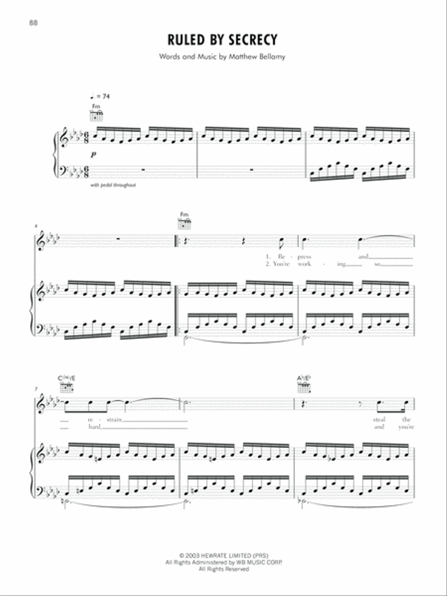 Ruled By Secrecy Piano, Vocal, Guitar scores gallery preview page 1