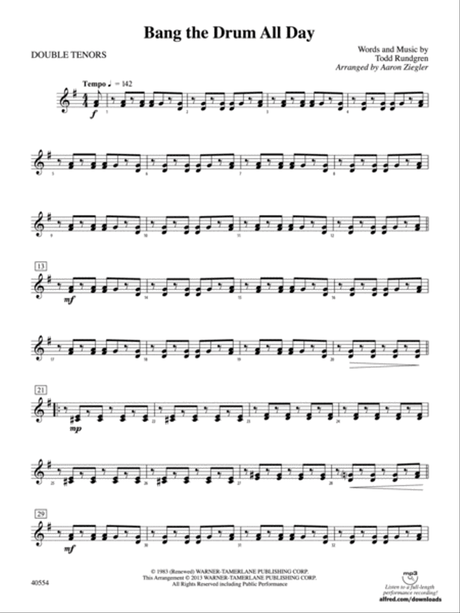 Bang the Drum All Day: 2nd Percussion Percussion scores gallery preview page 1