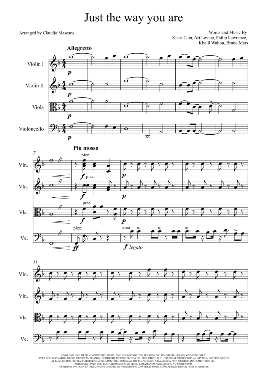 Just The Way You Are String Quartet scores gallery preview page 1