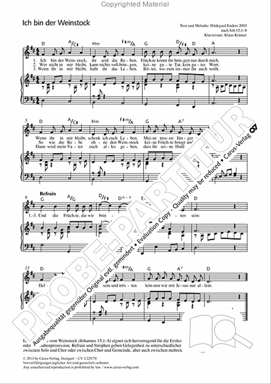 Ich bin der Weinstock Ich bin der Weinstock Unison Choir scores gallery preview page 2