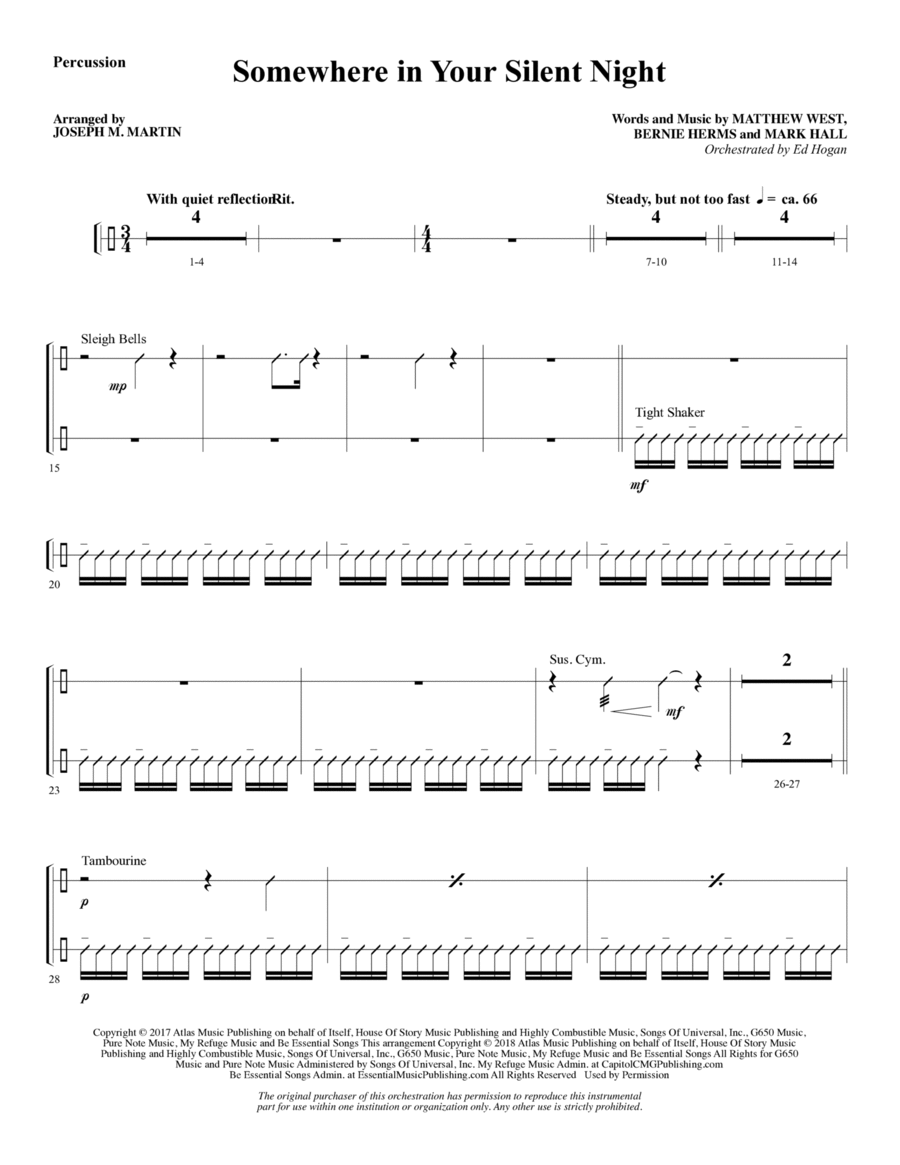 Book cover for Somewhere in Your Silent Night - Percussion 1 & 2