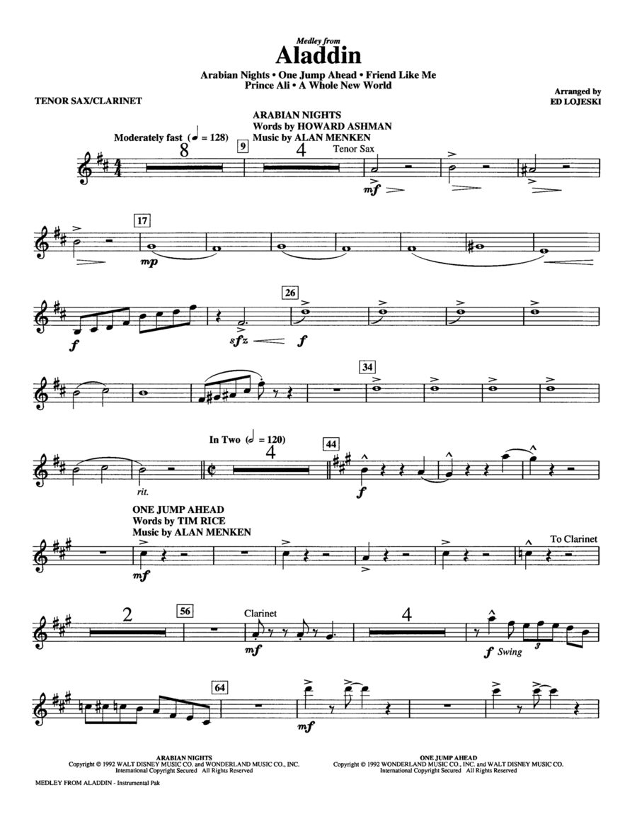 Aladdin (Medley) (arr. Ed Lojeski) - Tenor Sax/Clarinet