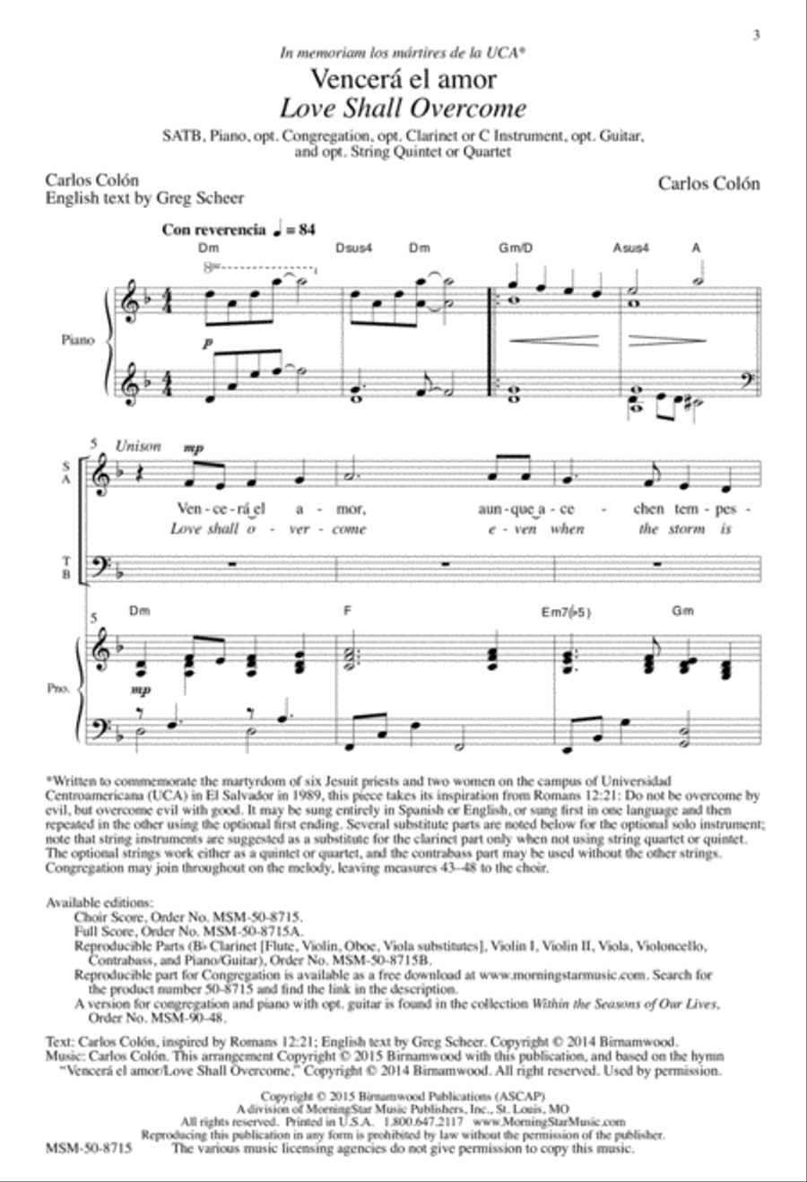 Vencerá el amor (Love Shall Overcome) (Downloadable Choral Score)