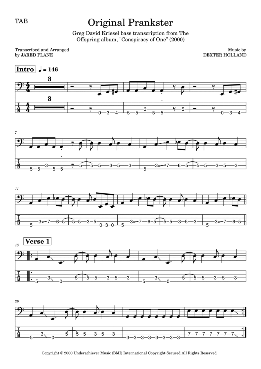 Original Prankster Guitar Tablature scores gallery preview page 1