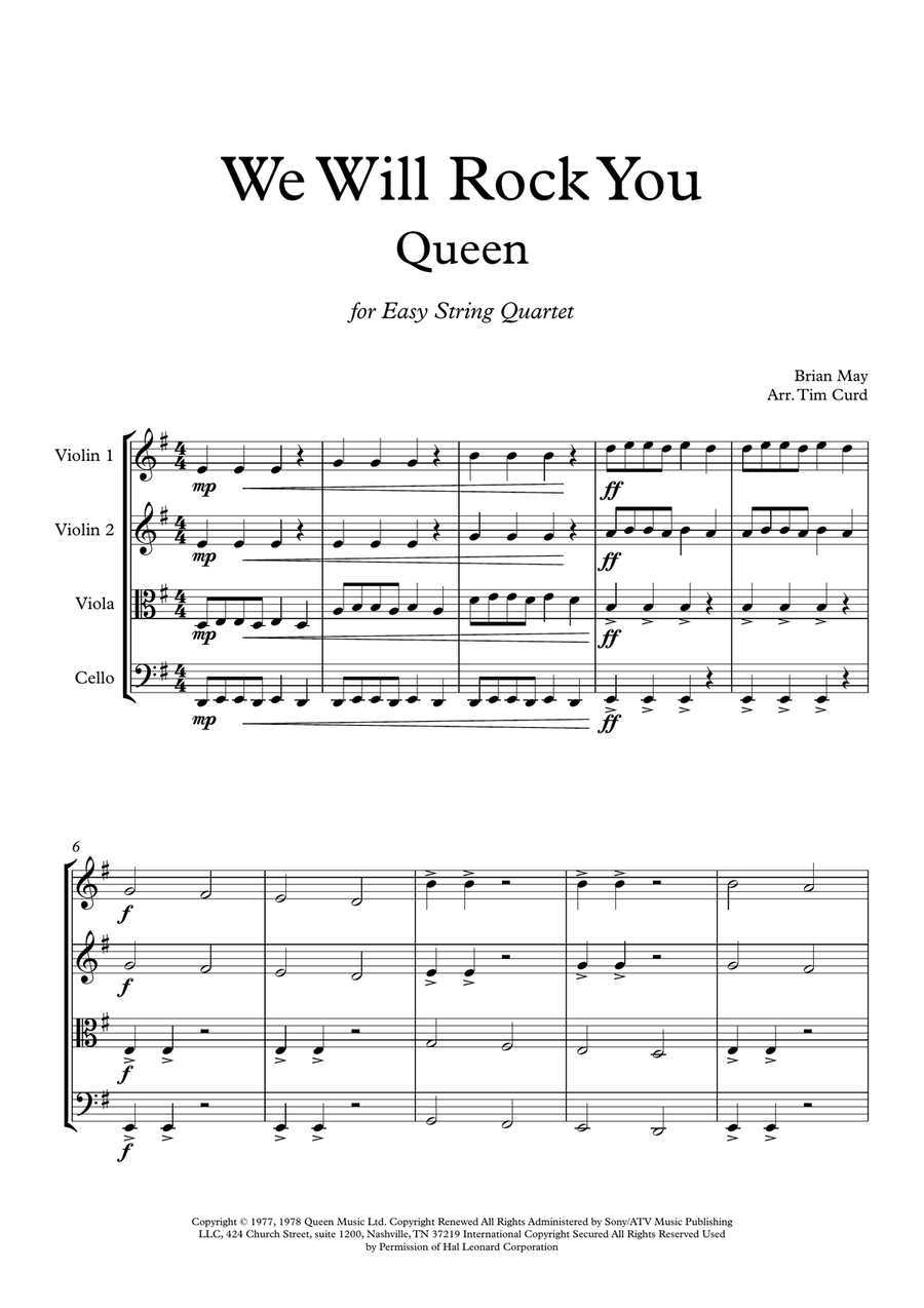 We Will Rock You String Quartet scores gallery preview page 1