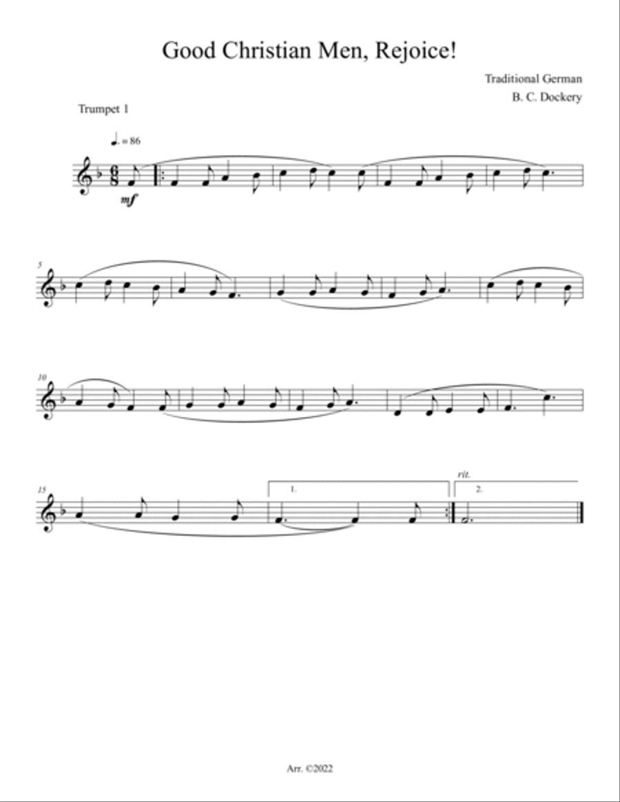 Good Christian Men, Rejoice! (Trumpet Duet with Piano Accompaniment) Trumpet Duet scores gallery preview page 3