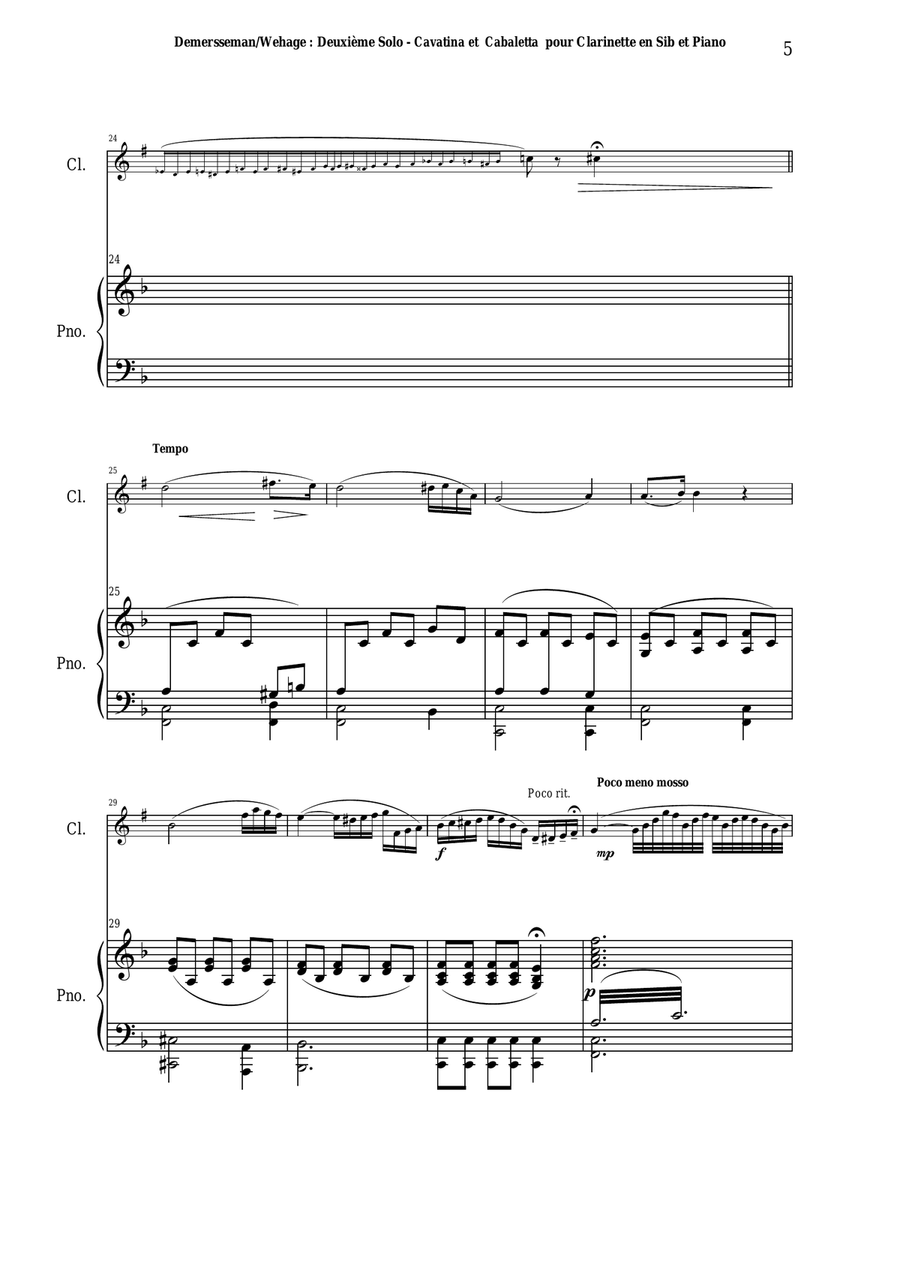 Jules Demersseman : Deuxième Solo : Cavatina et Cabaletta for clarinet in Bb and piano B-Flat Clarinet scores gallery preview page 5