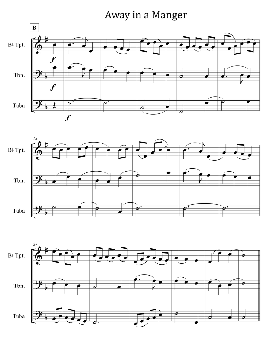 Away in a Manger for Brass Trio (Trumpet, Trombone, Tuba) Brass Trio scores gallery preview page 2