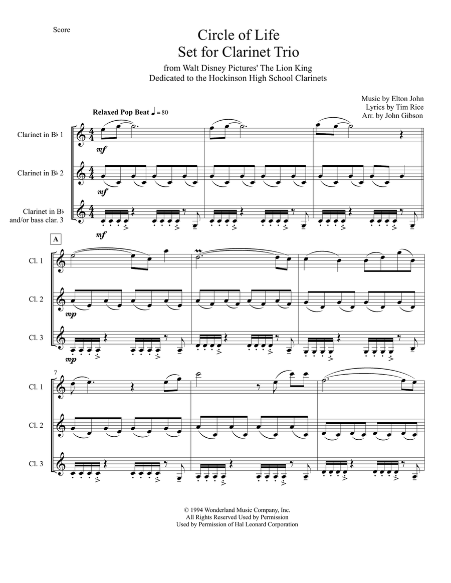 Circle Of Life Circle Of Life B-Flat Clarinet scores gallery preview page 2