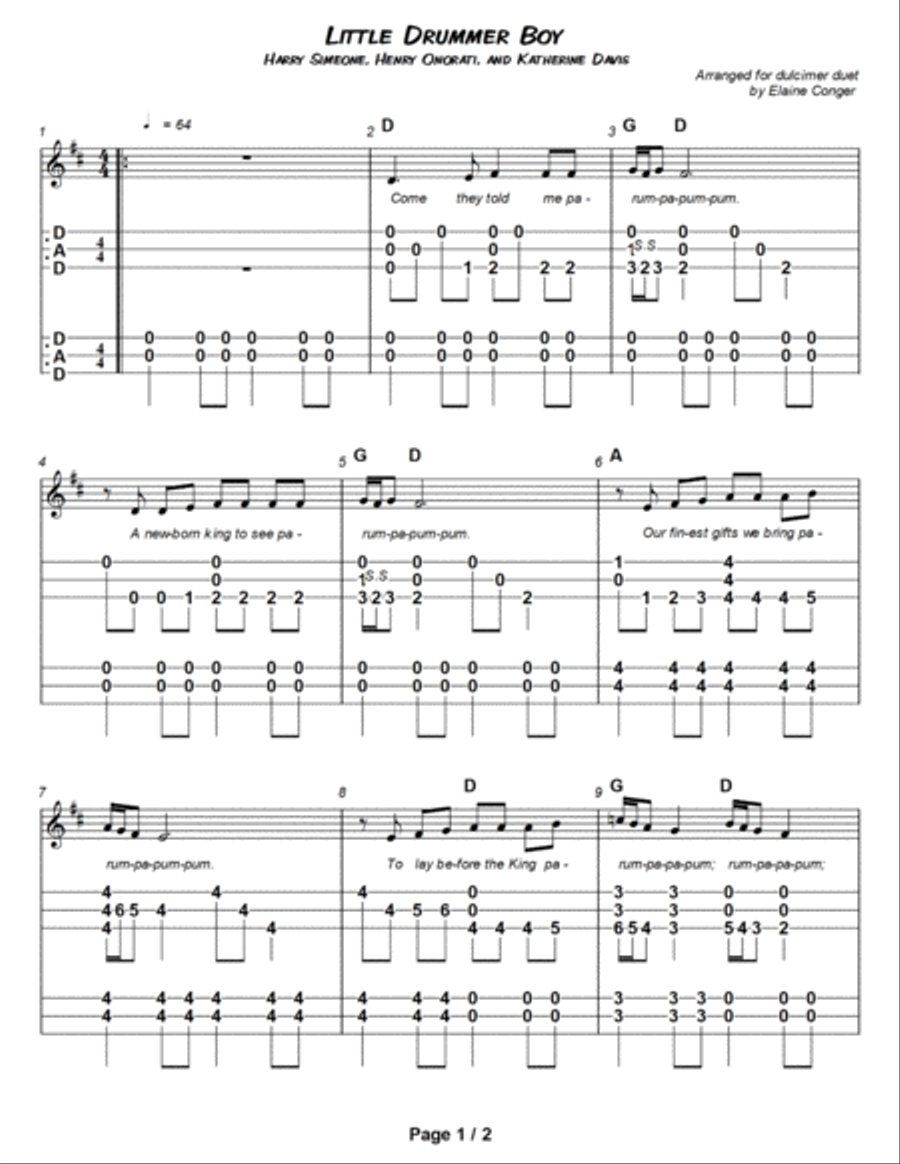 The Little Drummer Boy The Little Drummer Boy Dulcimer scores gallery preview page 2