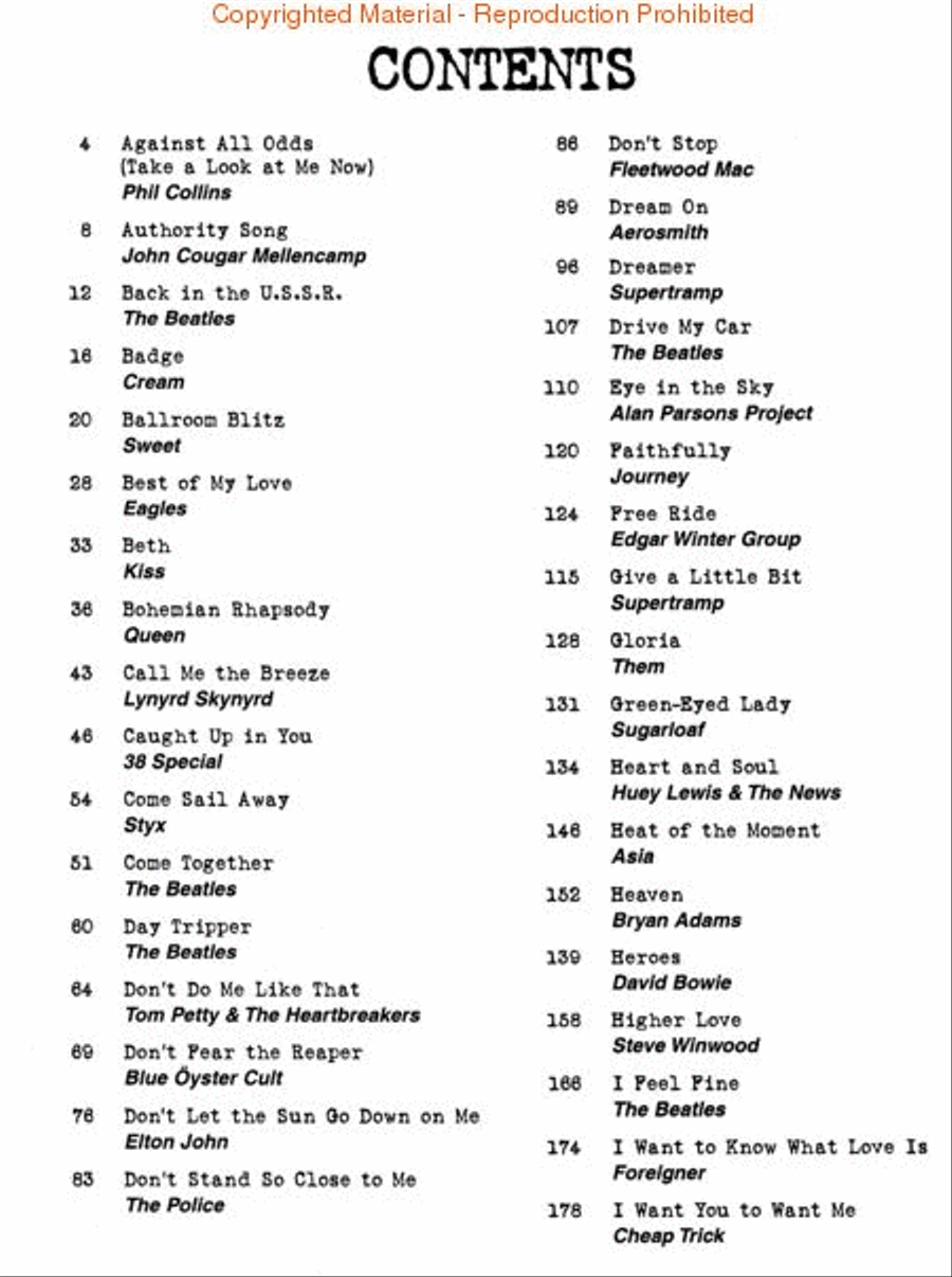 Classic Rock Classic Rock Piano, Vocal, Guitar scores gallery preview page 2