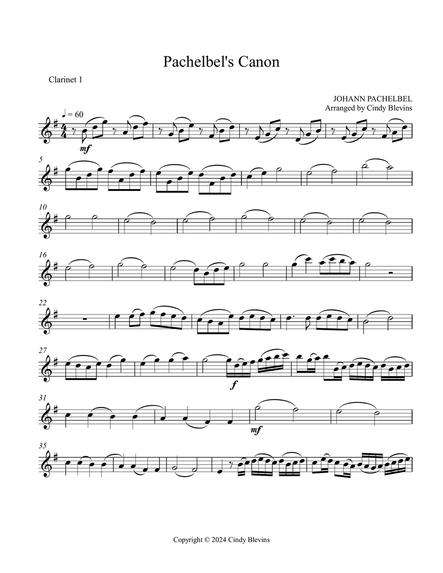 Pachelbel's Canon, for Three Clarinets and Bass Clarinet Clarinet Quartet scores gallery preview page 6