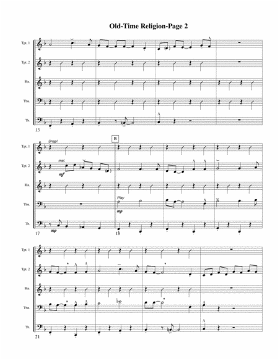 Old-Tiime Religion for Brass Quintet Brass Quintet scores gallery preview page 2