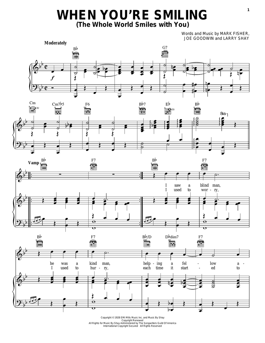 When You're Smiling (The Whole World Smiles With You) Piano, Vocal, Guitar scores gallery preview page 1
