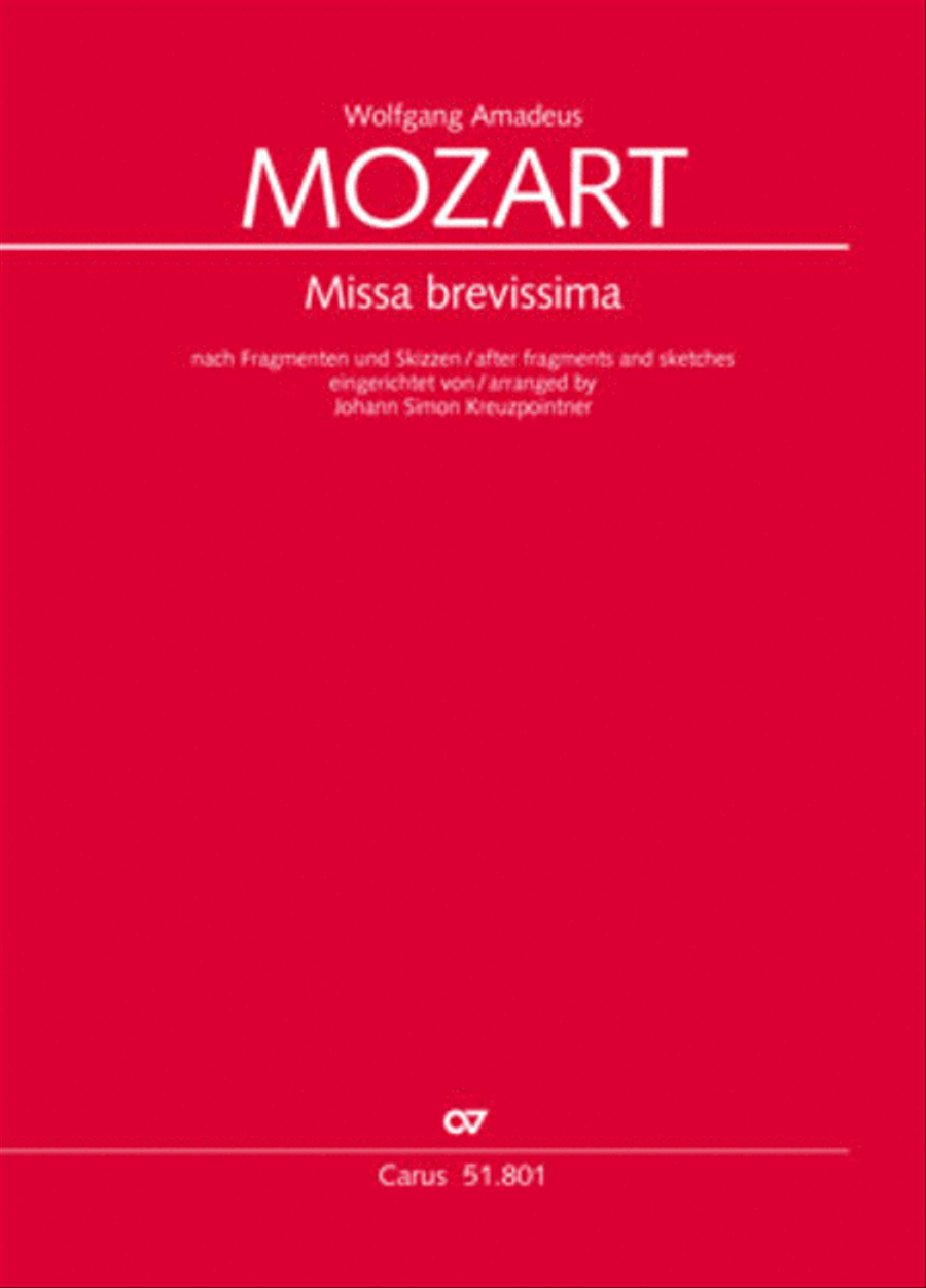 Missa brevissima by Wolfgang Amadeus Mozart 4-Part - Sheet Music