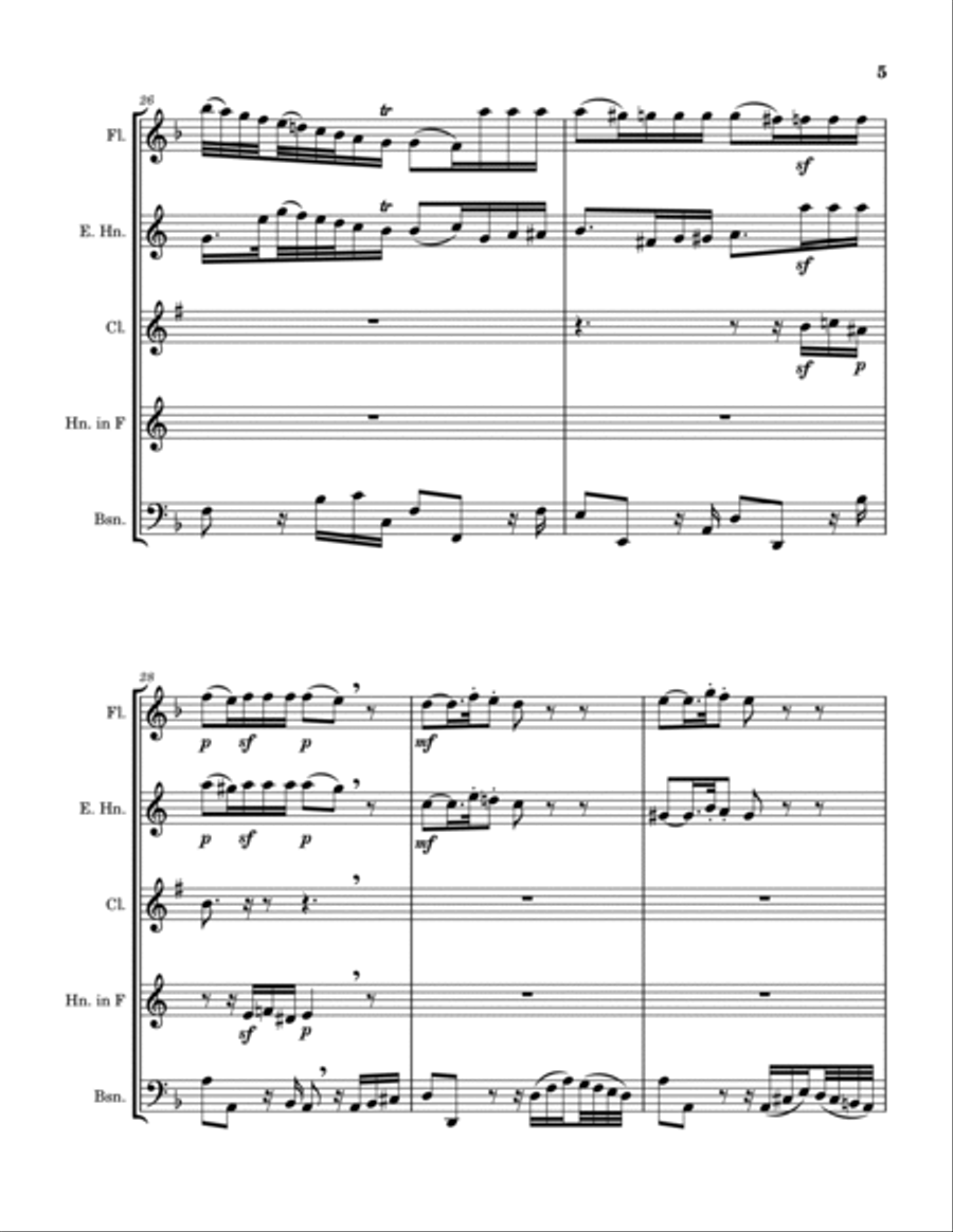 Mozart-Bach Prelude and Fugue I from K.404a (arranged for woodwind quintet) Woodwind Quintet scores gallery preview page 5