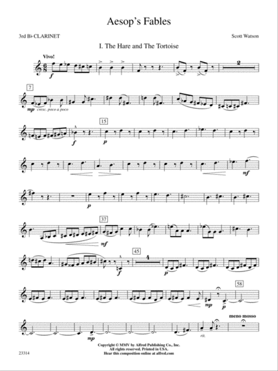Aesop's Fables: 3rd B-flat Clarinet Concert Band scores gallery preview page 1