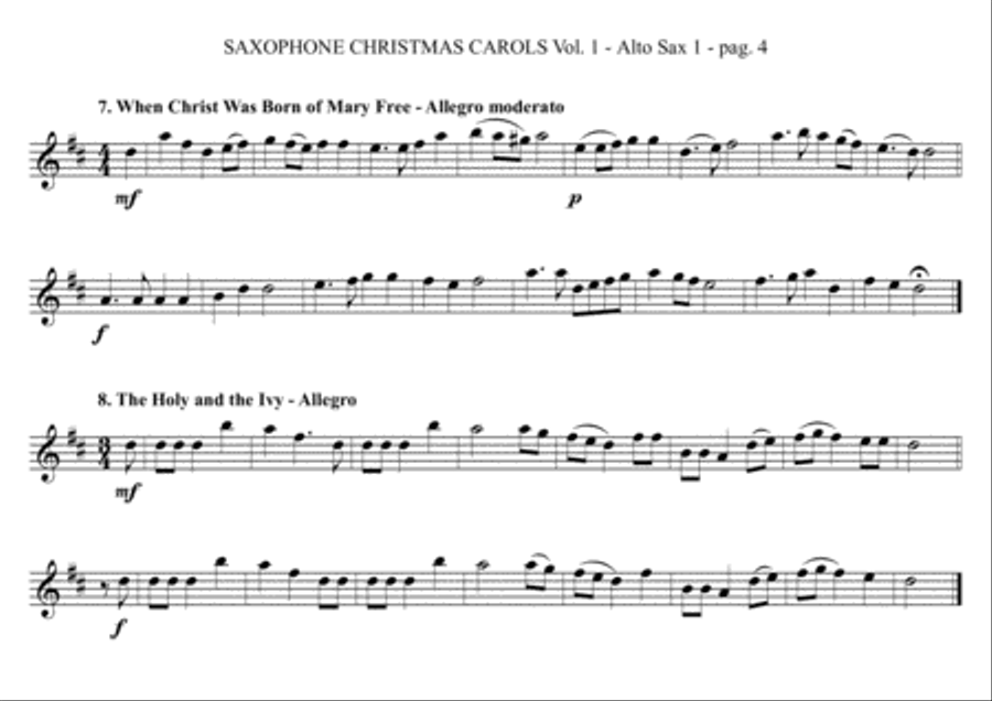 SAXOPHONE CHRISTMAS CAROLS vol. 1 - 12 English Carols for Sax Quartet (SATB or AATB) Saxophone Quartet scores gallery preview page 4