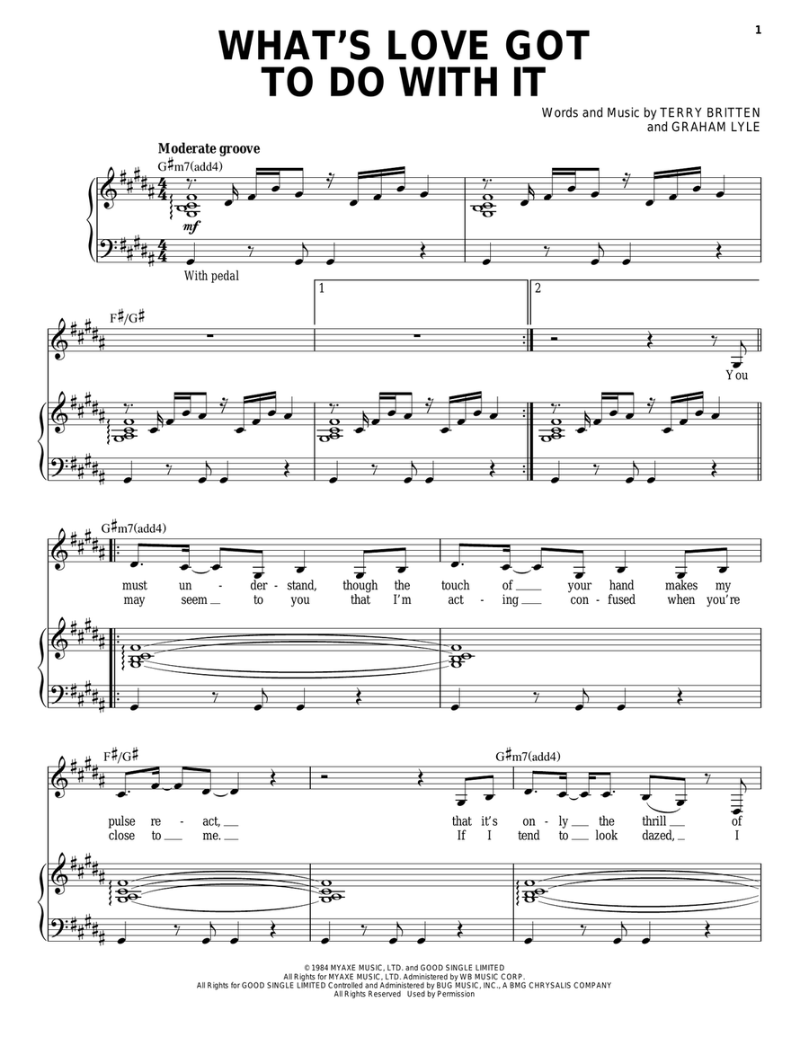 What's Love Got To Do With It Piano, Vocal scores gallery preview page 1