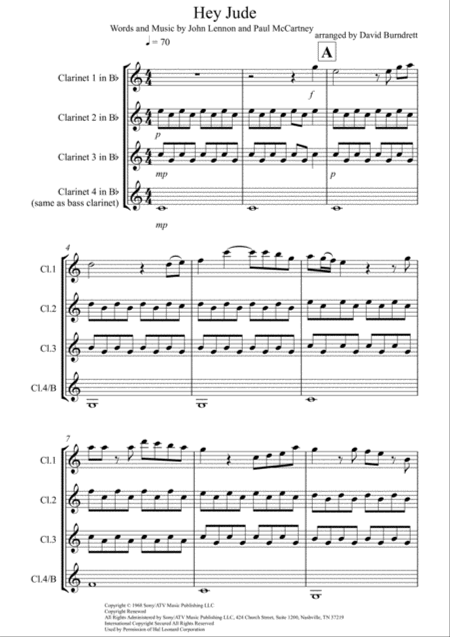Hey Jude Hey Jude Clarinet Solo scores gallery preview page 1