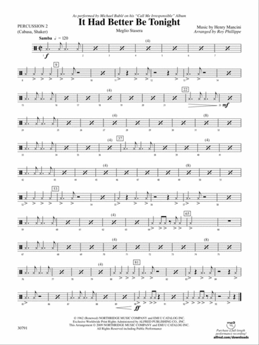 It Had Better Be Tonight (Meglio Stasera): 2nd Percussion Concert Band scores gallery preview page 1