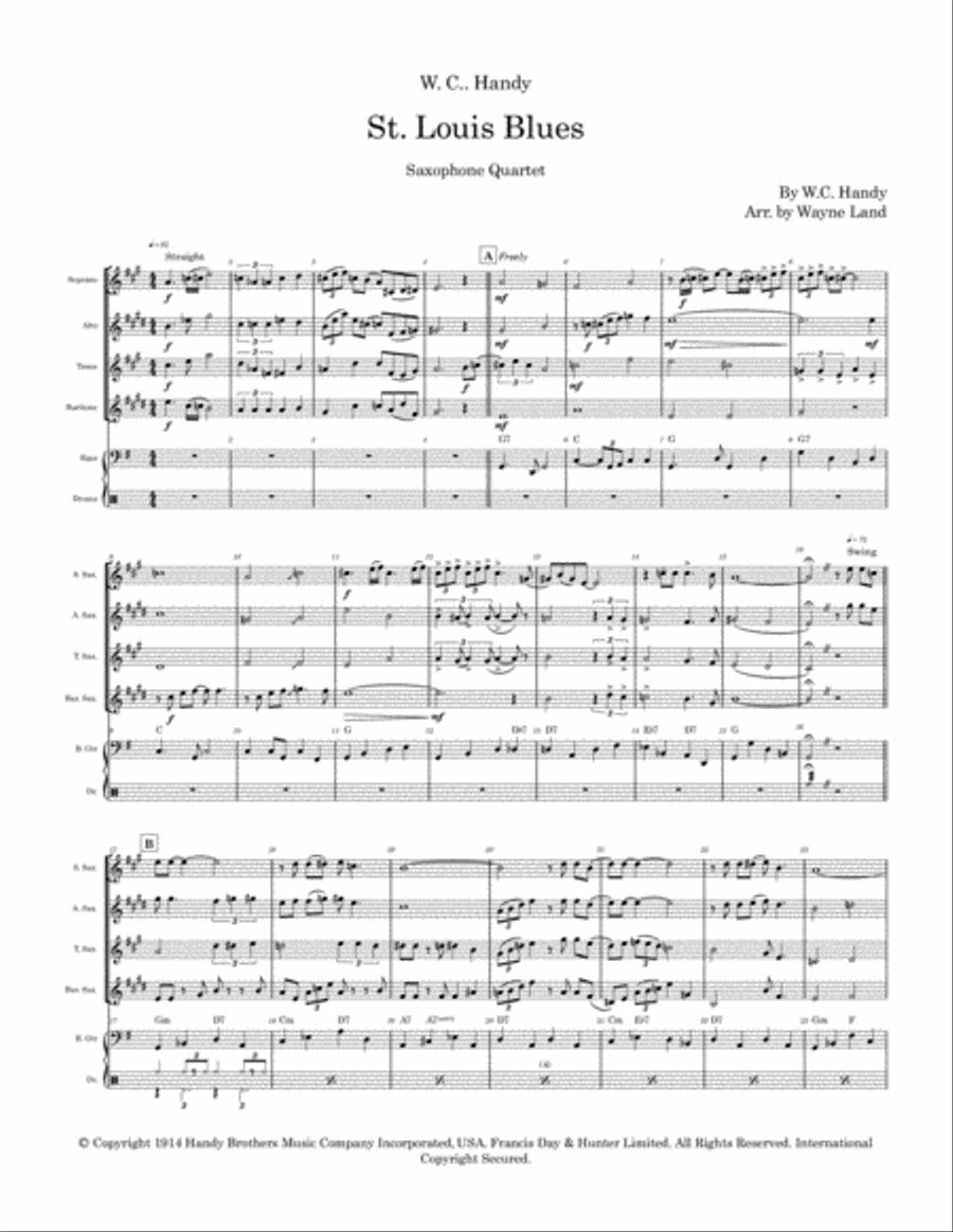 St. Louis Blues (Sax Quartet) Saxophone Quartet scores gallery preview page 2